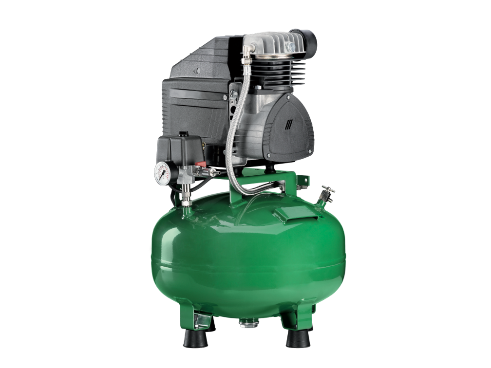 Dental air compressor with integrated pressure tank and motor