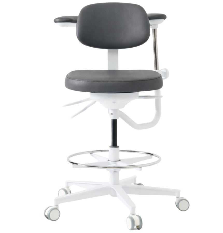 Dental assistant stool with backrest and wheeled base