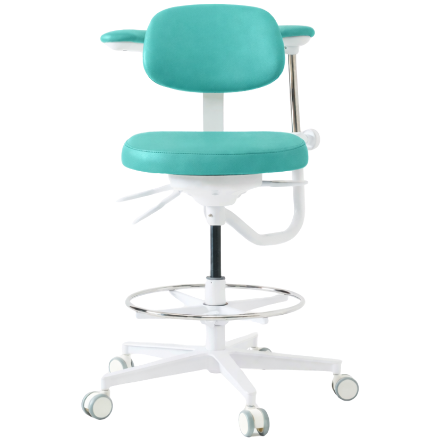 Dental assistant stool with backrest and wheeled base