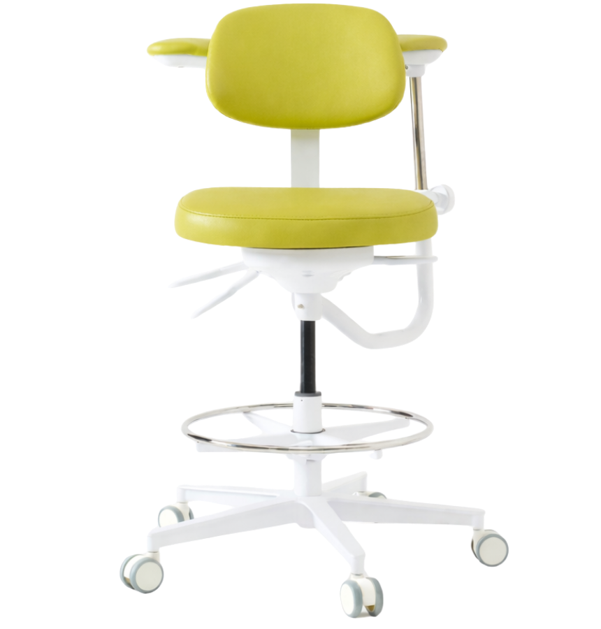 Dental assistant stool with backrest and wheeled base