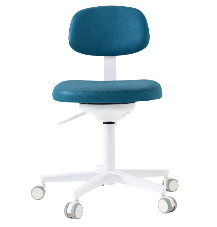 Dental stool with backrest and wheeled base