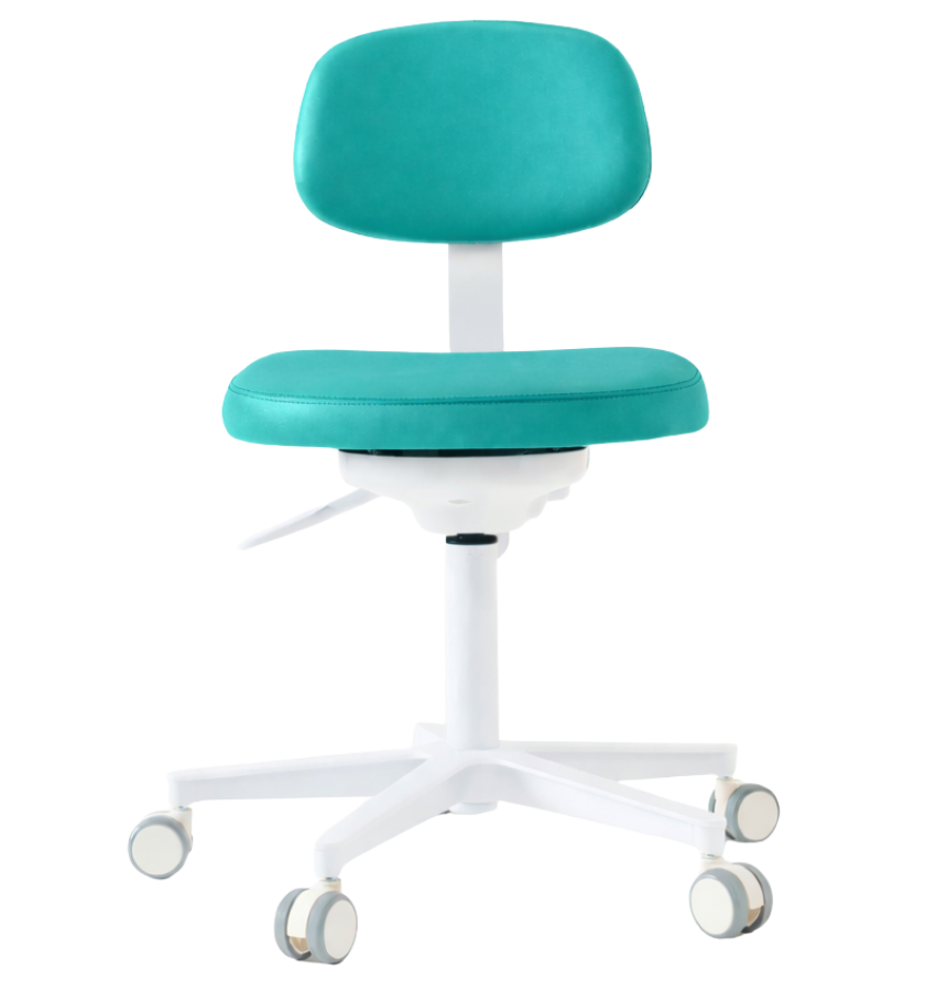 Dental stool with backrest and wheeled base