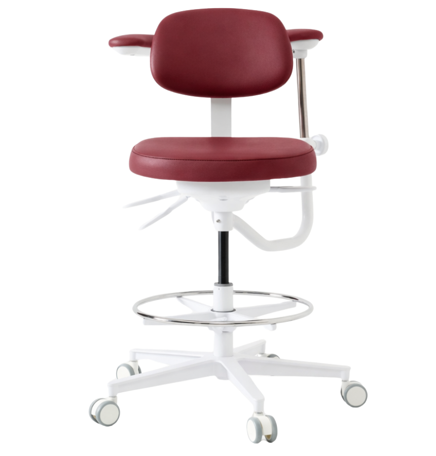 Dental assistant stool with backrest and wheeled base