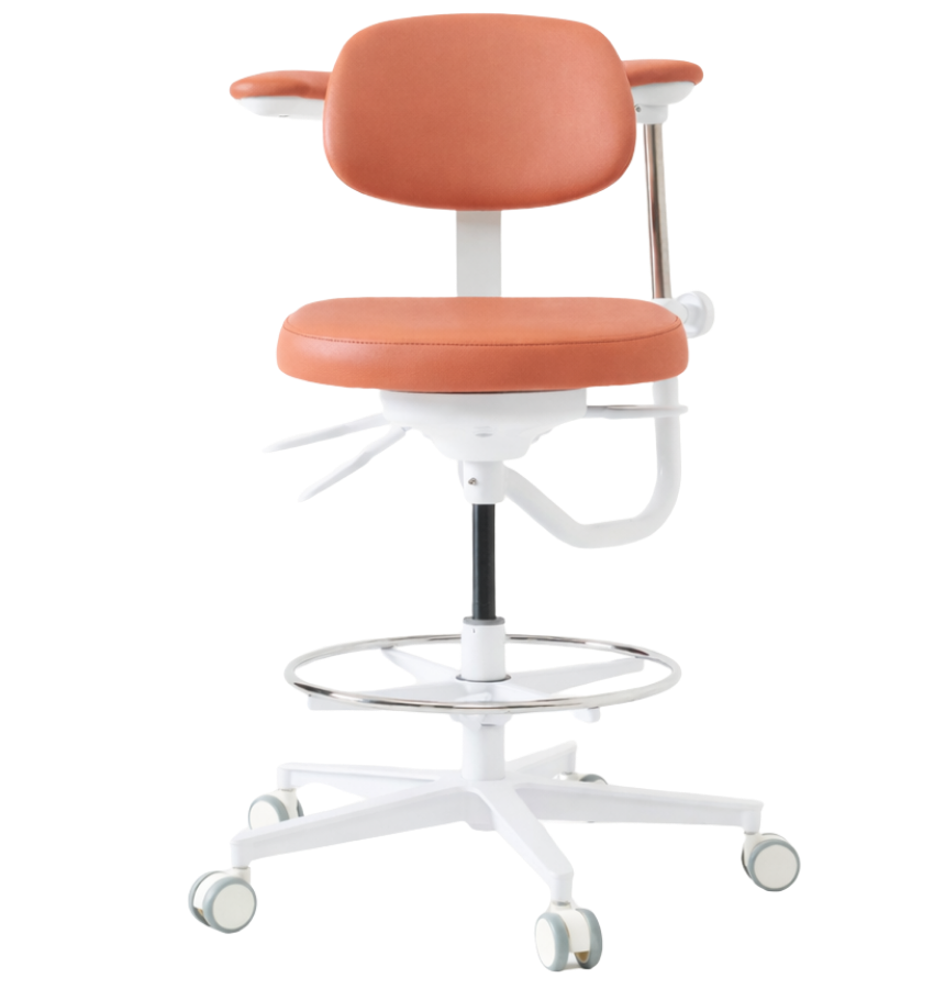 Dental assistant stool with backrest and wheeled base